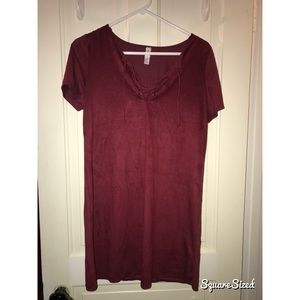 Suede maroon T-shirt dress